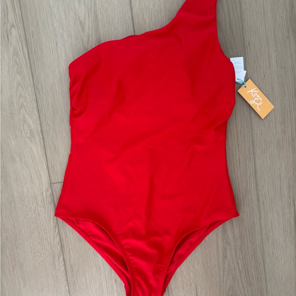 Kona Sol Women's Red One-Shoulder Swimsuit NWT